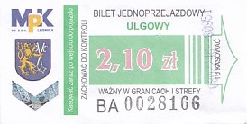 Communication of the city: Legnica (Polska) - ticket abverse