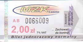 Communication of the city: Leszno (Polska) - ticket abverse