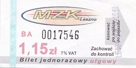 Communication of the city: Leszno (Polska) - ticket abverse