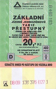 Communication of the city: Liberec (Czechy) - ticket abverse. 