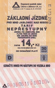 Communication of the city: Liberec (Czechy) - ticket abverse