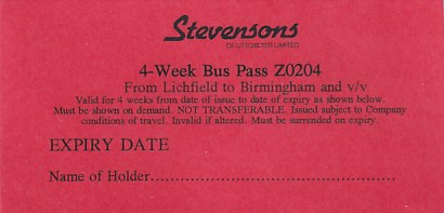 Communication of the city: Lichfield (Wielka Brytania) - ticket abverse.