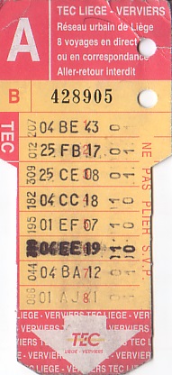 Communication of the city: Liège (Belgia) - ticket abverse. 