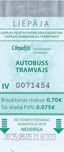 Communication of the city: Liepāja (Łotwa) - ticket abverse