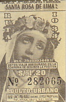 Communication of the city: Lima (Peru) - ticket abverse. Św. Róża <!--religijny religijne-->
