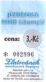 Communication of the city: Litomyšl (Czechy) - ticket abverse