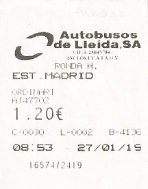 Communication of the city: Lleida (Hiszpania) - ticket abverse