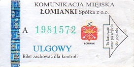 Communication of the city: Łomianki (Polska) - ticket abverse. hologram CZG - kłódki i sejfy 