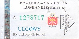 Communication of the city: Łomianki (Polska) - ticket abverse. hologram CZG 