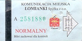 Communication of the city: Łomianki (Polska) - ticket abverse. hologram CZG OCHRONA
