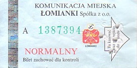 Communication of the city: Łomianki (Polska) - ticket abverse. hologram CZG