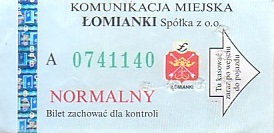 Communication of the city: Łomianki (Polska) - ticket abverse. hologram CZG - kłódki i sejfy