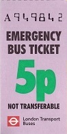 Communication of the city: London (Wielka Brytania) - ticket abverse. <i>Emergency Bus Ticket</i>!
Jak to działało?
W latach 90-tych kierowcy miejskich autobusów
w Londynie sprzedawali takie bilety wyłącznie
podczas awarii pokładowego automatu biletowego.
Cały bloczek takich awaryjnych biletów
można zobaczyć <a href=http://tickets.cba.pl/img_upload/London105c106c107c108c109c.jpg rel=nofollow target=_blank><b>tutaj (skan) »</b></a>, bądź <a href=http://tickets.cba.pl/img_upload/__EmergencyBusTicketsLondon.jpg rel=nofollow target=_blank><b>tutaj (zdjęcie w lepszych kolorach) »</b></a>