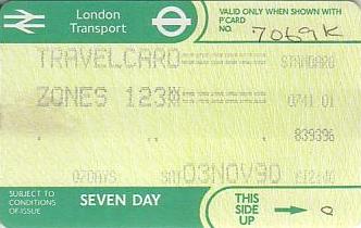 Communication of the city: London (Wielka Brytania) - ticket abverse. 1990, tygodniowy
