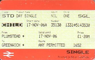 Communication of the city: London (Wielka Brytania) - ticket abverse. W tym przypadku przewoźnikiem jest kolej,
której poszczególne pociągi włączone są
do londyńskiej komunikacji miejskiej
"Transport for London".