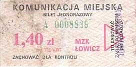 Communication of the city: Łowicz (Polska) - ticket abverse