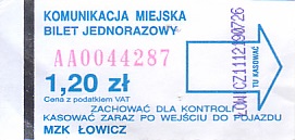 Communication of the city: Łowicz (Polska) - ticket abverse. 