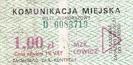 Communication of the city: Łowicz (Polska) - ticket abverse