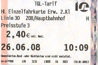 Communication of the city: Lübeck (Niemcy) - ticket abverse. 