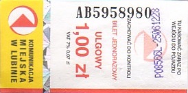 Communication of the city: Lubin (Polska) - ticket abverse. 