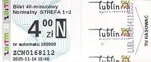 Communication of the city: Lublin (Polska) - ticket abverse. <IMG SRC=img_upload/_0wymiana2.png>