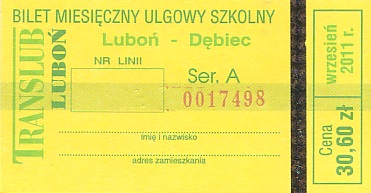 Communication of the city: Luboń (Polska) - ticket abverse