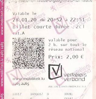 Communication of the city: Luxembourg (Luksemburg) - ticket abverse