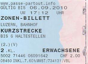 Communication of the city: Luzern (Szwajcaria) - ticket abverse. 