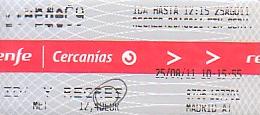 Communication of the city: Madrid (Hiszpania) - ticket abverse. kolej podmiejska