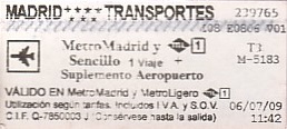 Communication of the city: Madrid (Hiszpania) - ticket abverse. 