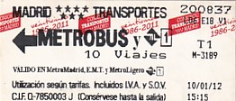Communication of the city: Madrid (Hiszpania) - ticket abverse