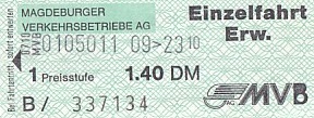 Communication of the city: Magdeburg (Niemcy) - ticket abverse