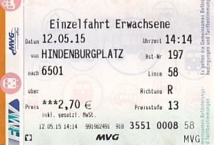 Communication of the city: Mainz (Niemcy) - ticket abverse