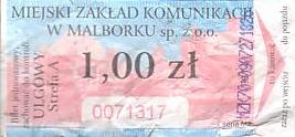Communication of the city: Malbork (Polska) - ticket abverse