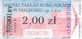 Communication of the city: Malbork (Polska) - ticket abverse. <IMG SRC=img_upload/_przebitka.png alt="przebitka">