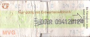 Communication of the city: Mannheim (Niemcy) - ticket abverse
