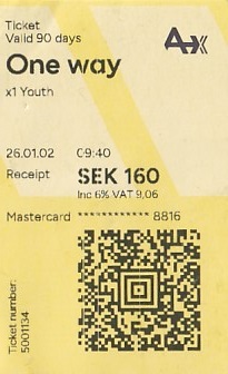Communication of the city: Märsta (Szwecja) - ticket abverse.