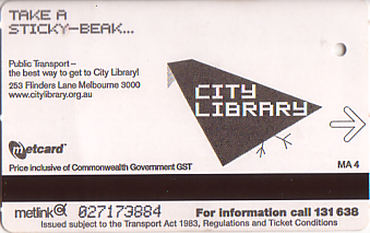 Communication of the city: Melbourne (Australia) - ticket abverse