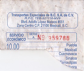 Communication of the city: Mexicali (Meksyk) - ticket abverse