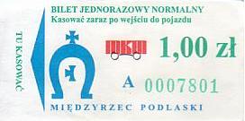 Communication of the city: Międzyrzec Podlaski (Polska) - ticket abverse. 