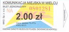 Communication of the city: Mielec (Polska) - ticket abverse. 