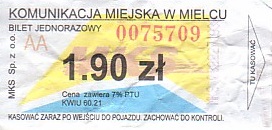 Communication of the city: Mielec (Polska) - ticket abverse. 