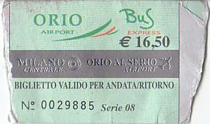 Communication of the city: Milano (Włochy) - ticket abverse. bilet na lotnisko