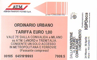 Communication of the city: Milano (Włochy) - ticket abverse