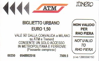 Communication of the city: Milano (Włochy) - ticket abverse. <IMG SRC=img_upload/_0wymiana3.png>