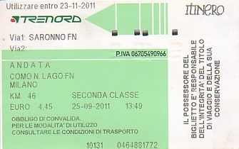 Communication of the city: Milano (Włochy) - ticket abverse. 