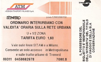 Communication of the city: Milano (Włochy) - ticket abverse. 