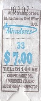 Communication of the city: Miradores del Mar (Meksyk) - ticket abverse. 