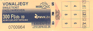 Communication of the city: Miskolc (Węgry) - ticket abverse. <IMG SRC=img_upload/_0wymiana2.png>