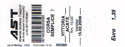 Communication of the city: Modica (Włochy) - ticket abverse. 